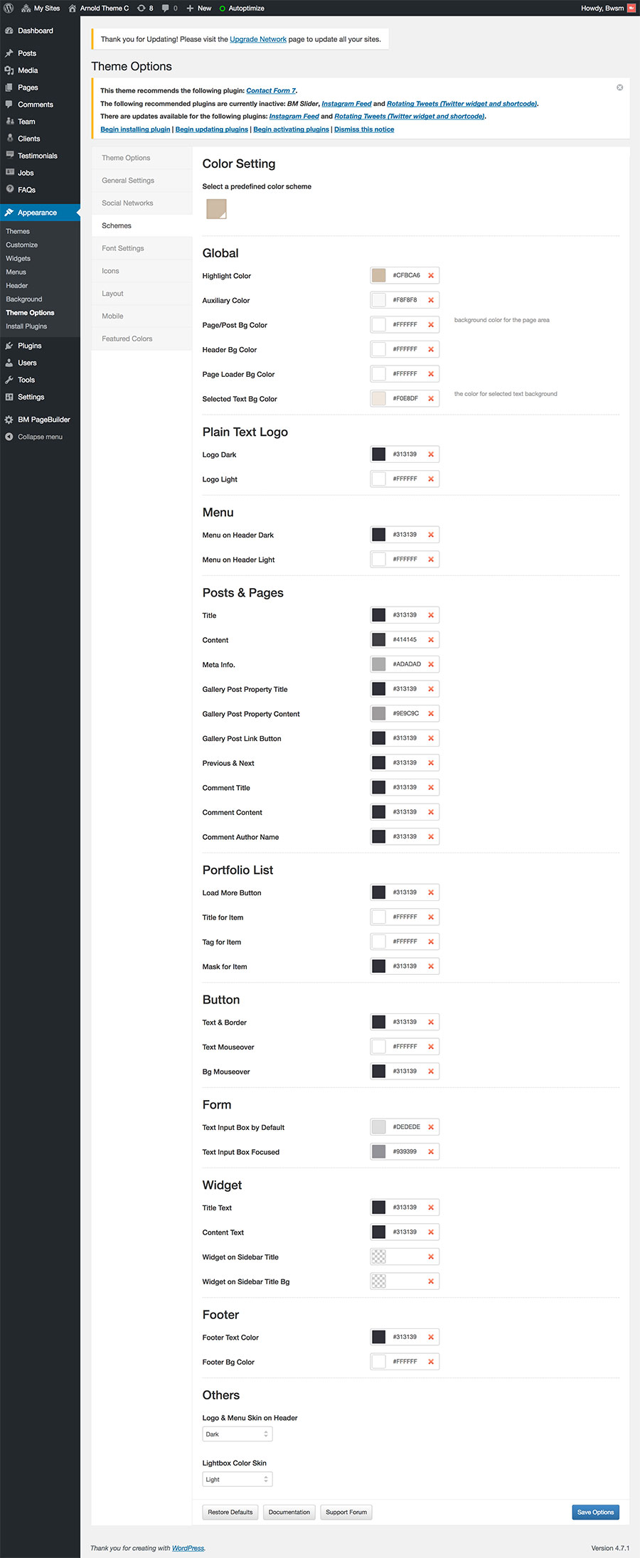 Theme Option - Schemes settings