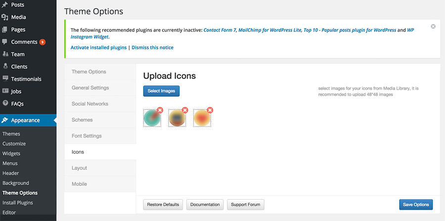 Theme Option - Custom Image Icons