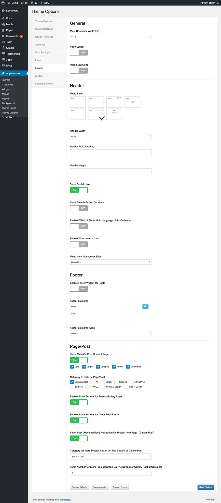 Theme Option - Layout