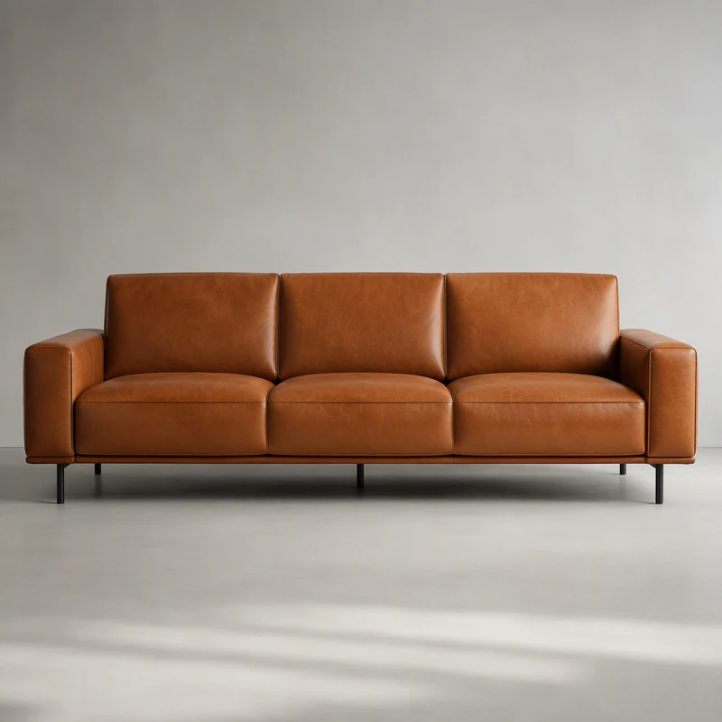 Cognac leather sofa in a studio