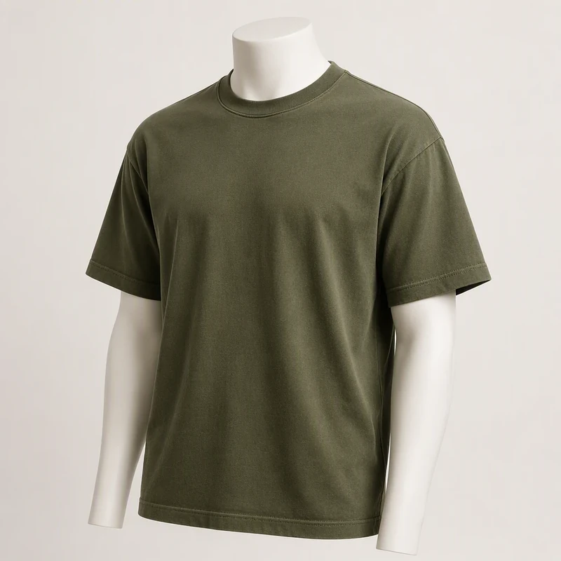 Olive heavyweight T-shirt on a mannequin