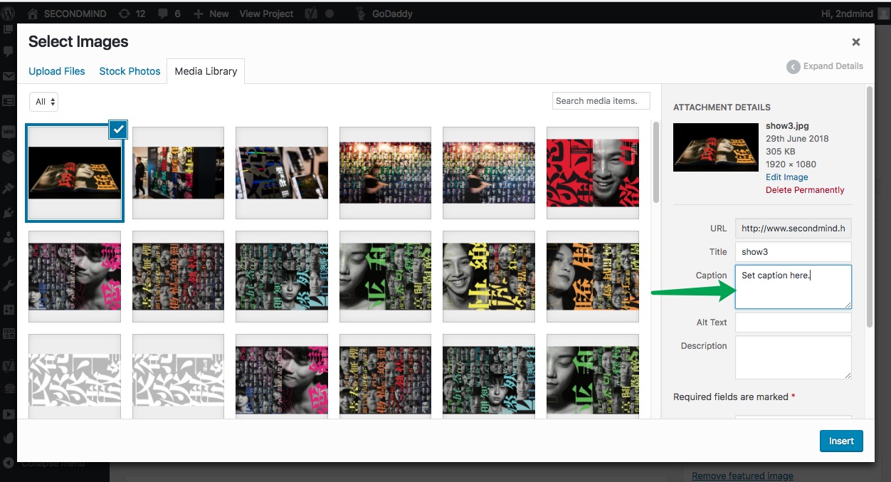 set caption for images