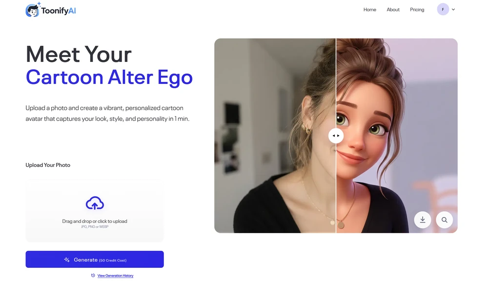 AI cartoon avatar image generator website demo