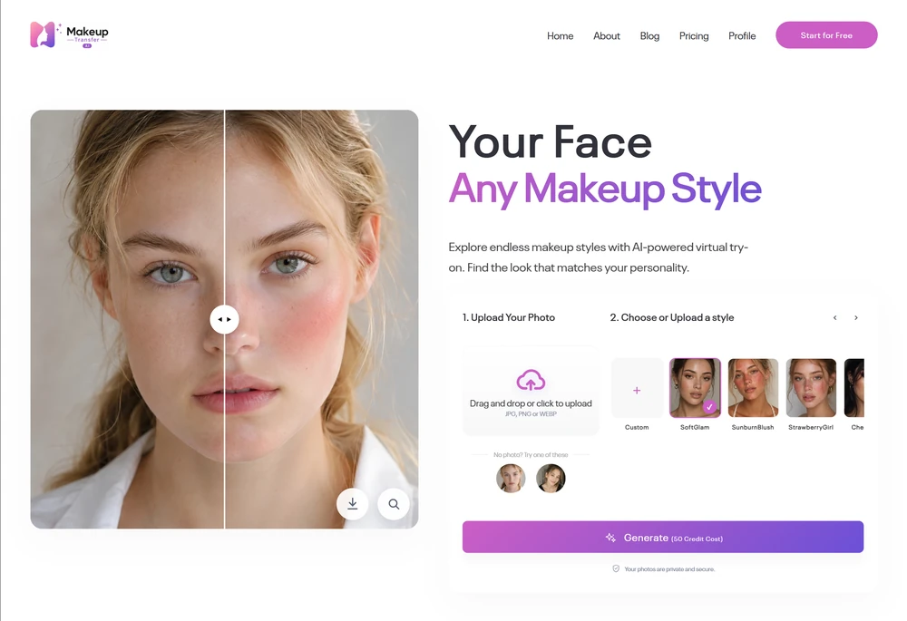 AI makeup image generator website demo