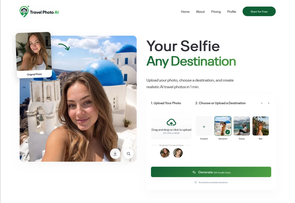 AI travel photo image generator website demo