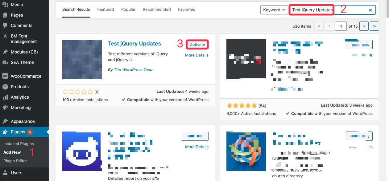 install Test jQuery Updates